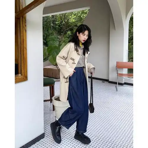 dr日系穿搭博主复古萝卜裤九分高腰后松紧牛仔裤女秋季宽松