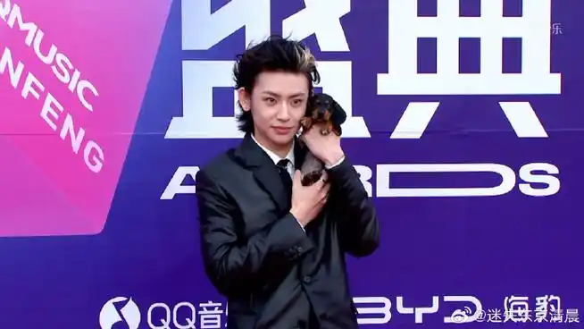 穿着西装梳着大背头抱着小狗走红毯,王琳凯超绝松弛感9615,又可爱