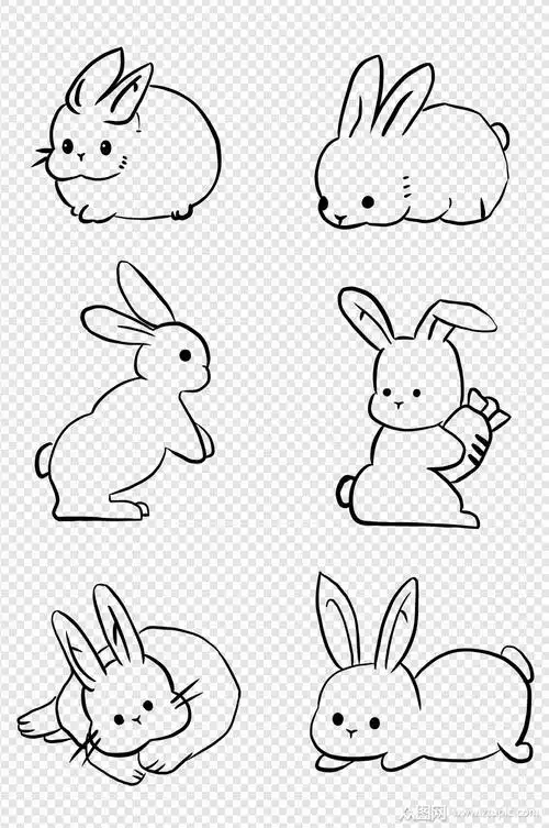 线条兔子简笔画动物中秋传统节日免扣元素