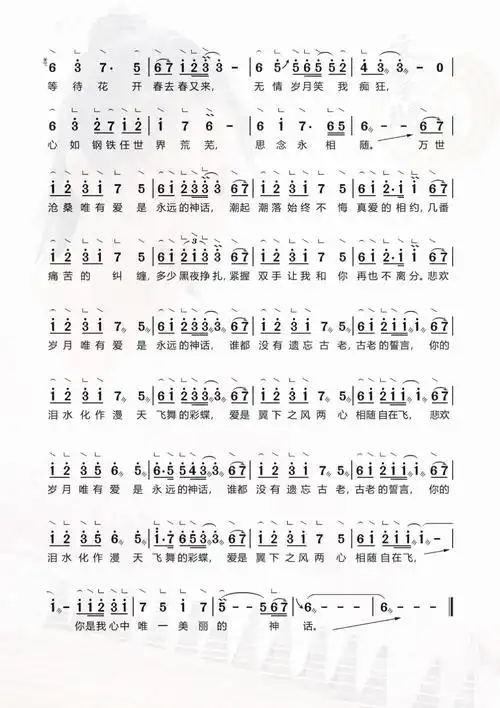 《美丽的神话》文筝珺主改编古筝谱-《美丽的神话》文筝珺主改编古筝