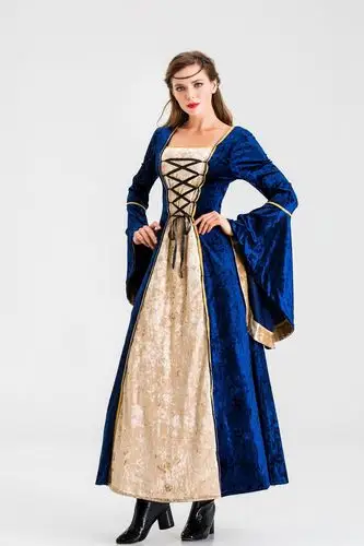 欧式复古宫廷裙欧洲中世纪收腰法式长裙公主贵族礼服英伦风连衣裙