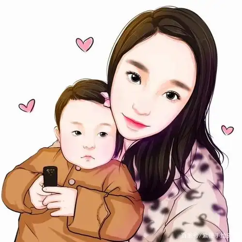 一家三口,四口,父子母女手绘微信头像,唯美温馨头像