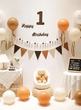 森系ins风宝宝一周岁生日仪式感背景墙布置男孩女孩气球场景装饰2