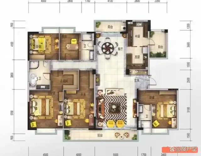 整个户型作为当世五室之经典,让人爱不释手.您