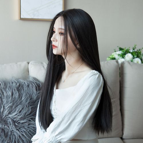 假发中分女长直发 韩版无刘海前蕾丝黑色假发女长发无痕自然全头