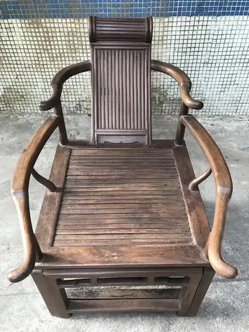 清代老红木酸枝 竹面文房躺椅