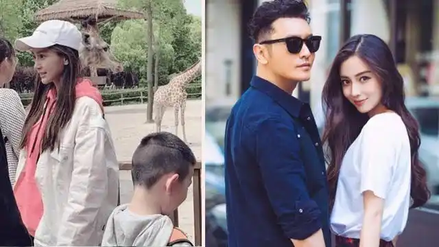 黄晓明baby带小海绵逛动物园 一家3口终于同框