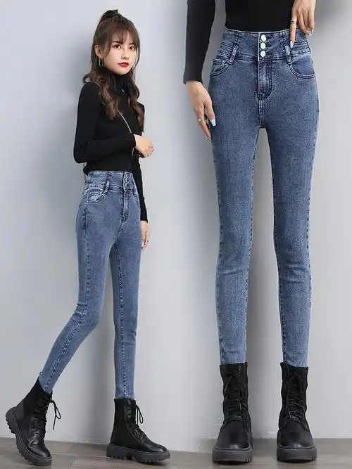 新款高腰牛仔裤女 2021秋季新品九分小脚裤弹力修身显瘦铅笔裤
