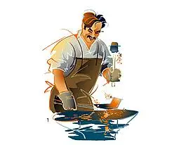 卡通手绘炼钢工人矢量元素鲅鱼圈钢铁分公司炼钢部简报鲅鱼圈钢铁分