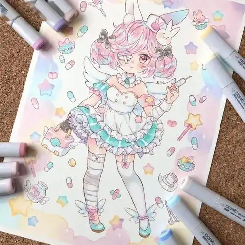 马克笔q版 | 小白也能临摹的简单动漫人物手绘素材