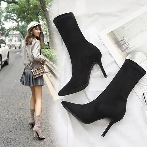 长靴子高筒女靴尖头细跟弹力靴瘦腿超高跟皮靴过膝长筒靴06108销量