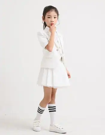 儿童西装女童小西装春秋韩版套装学校演出服学生校服小女孩西装裙 白5