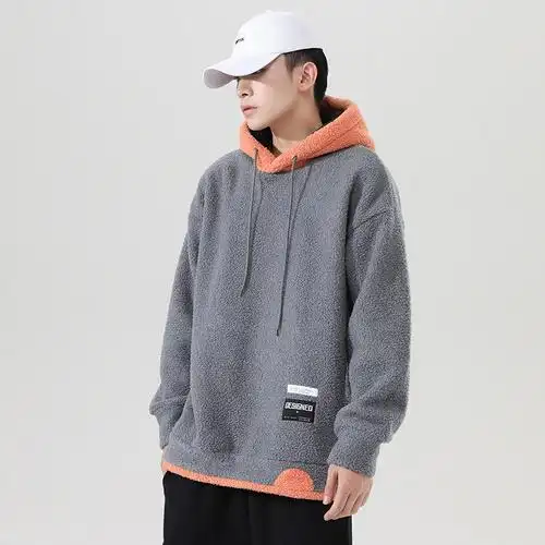 泰迪绒连帽拉绳卫衣男加绒加厚外套无影墙纯色宽松ve5709-p65控98