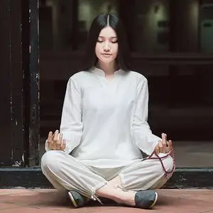 康愫雅棉麻瑜伽服套装女装新款白色长袖打坐禅修服女居士服秋冬季