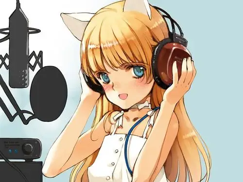 金发女郎歌手,麦克风,耳机,动漫 壁纸