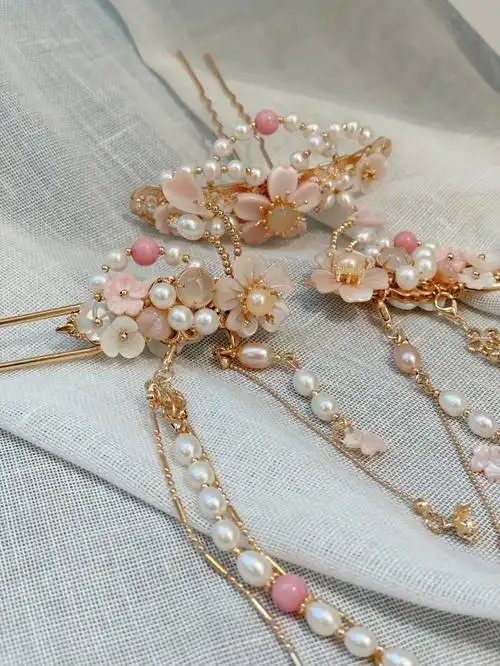 女皇贝粉蝶贝发冠步摇发钗发簪