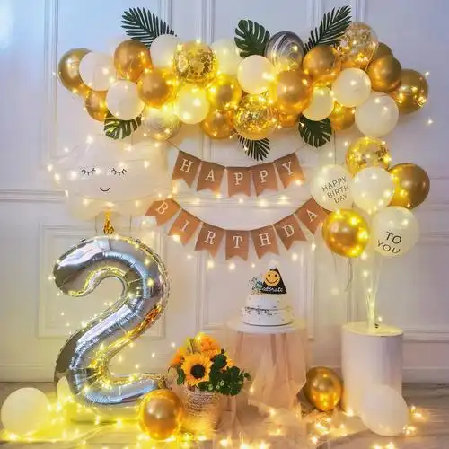 选择合并女孩宝宝一周岁儿童生日装饰场景布置派对气球背景墙