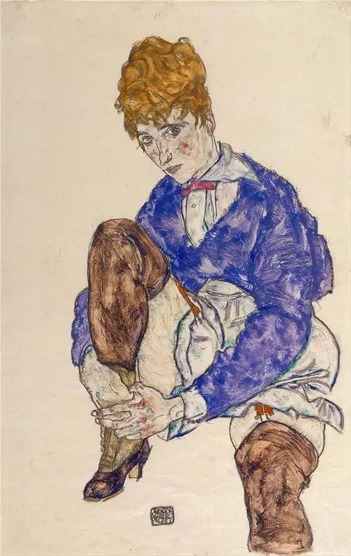 埃贡·席勒( egon schiele,奥地利画家)高清作品-《这位艺术家的妻子