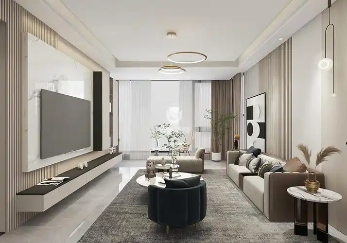 青浦区玄武小区120平现代简约客厅装修效果图