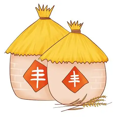 卡通手绘秋天草垛粮仓大丰收的稻谷粮仓元素秋天粮仓