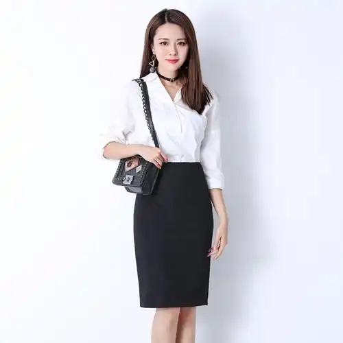 职业短裙一步裙工装裙正装包臀裙半身裙中长款西裙西装裙包裙女夏黑色