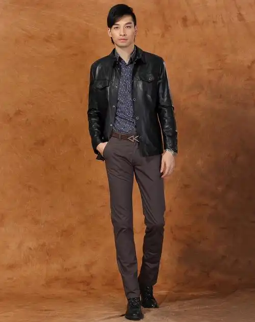 男款黑色衬衫款皮夹克