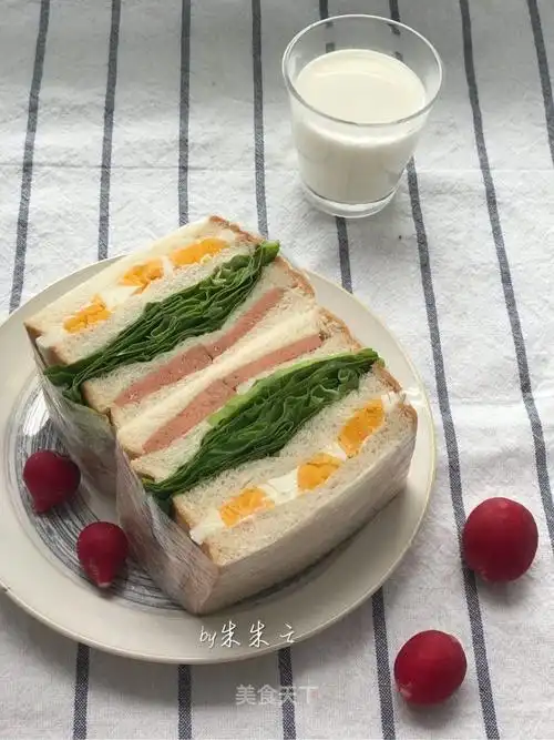 早餐#20190419牛奶 三明治 樱桃萝卜