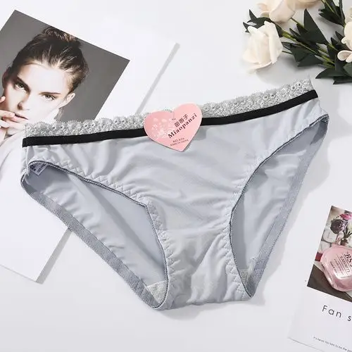 女士内裤女蕾丝低腰少女三角裤无痕冰丝款女生新款日系底裤棉裆