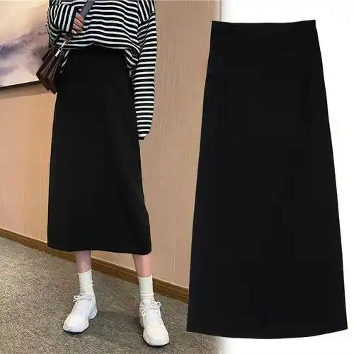 a字半身裙秋冬冬季新款韩版宽松黑色开叉学生字半身裙女秋冬中长