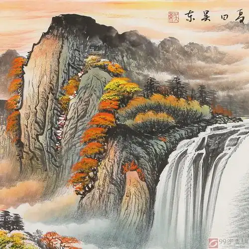吴东 四尺《鸿运当头》聚宝盆山水画 - 聚宝盆山水画 - 99字画网
