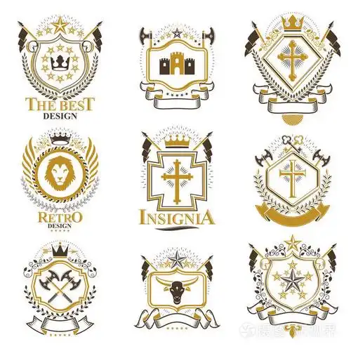 宗教十字架,军械库和中世纪城堡,动物等元素组成