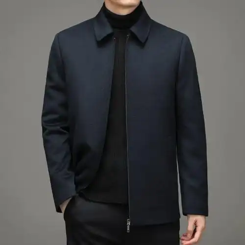 男士呢子大衣秋冬羊毛夹克中青年商务休闲男装新款鹅绒加厚外套