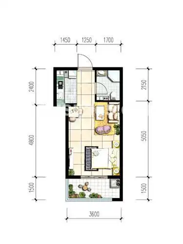 依云香堤c户型,一室一厅一厨一卫