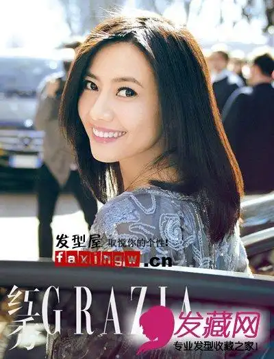 【图】高圆圆米兰街头春装配知性中发直发发型_女明星发型_发藏网