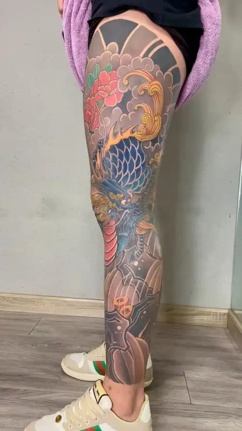 麒麟花腿#高邮纹身  #高邮纹身店  #麒麟花腿