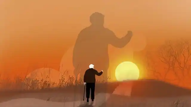 关爱老人黄昏老人 插画素材