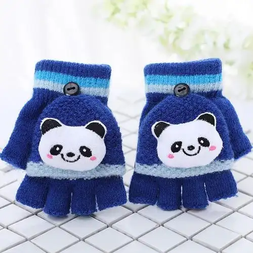 儿童手套冬季保暖半指翻盖女孩写字手套