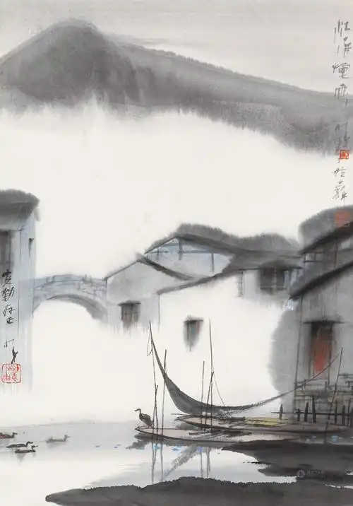 【江南烟雨 立轴 设色纸本】拍卖品_图片_价格_鉴赏_绘画_雅昌艺术品