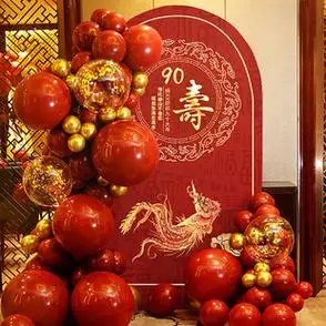 老人寿宴生日场景装饰布置60岁过寿长辈80大寿祝寿气球kt板背景墙