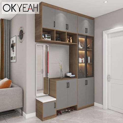 鞋柜酒柜一体靠墙到顶简约现代客厅隔断柜进门入户定制玄关柜轻奢