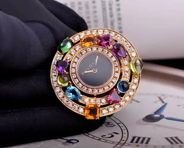 欣赏极致奢华18k黄金镶嵌钻宝格丽宝石款bvlgari101339高级珠宝女表