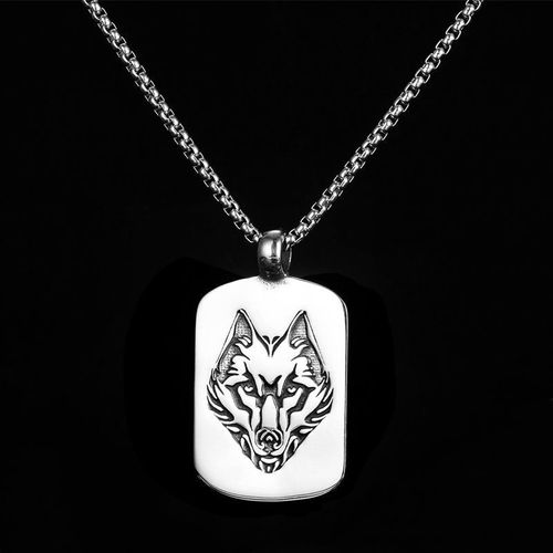 潮人霸气狼图腾吊牌项链嘻哈街头男女时尚钛钢狼王军牌项链首饰品