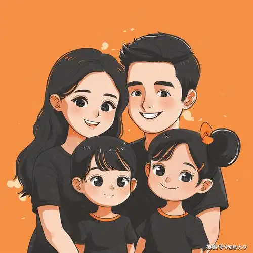 亲子头像一家四口的欢乐出游共享美好时光的珍贵印记专属手绘卡通头像