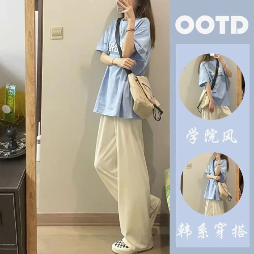 檀姿曦十三岁女孩穿夏天衣服套装初中生夏装运动少女时尚的 浅蓝色