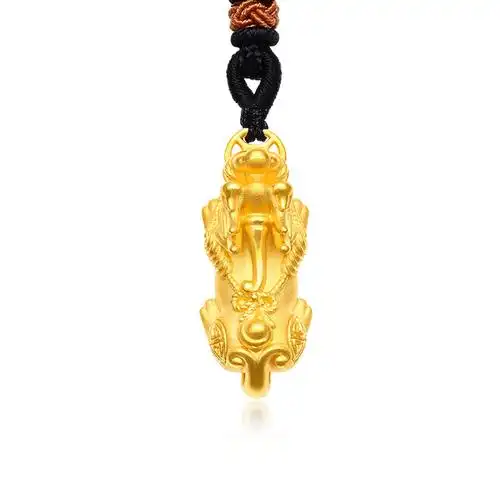 黄金貔貅吊坠女999足金3d硬金本命年招财金项链男士编绳挂坠新款
