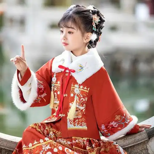 10岁女孩汉服中国风唐装女童中国传统唐装儿童古装穿搭女童汉元素套装