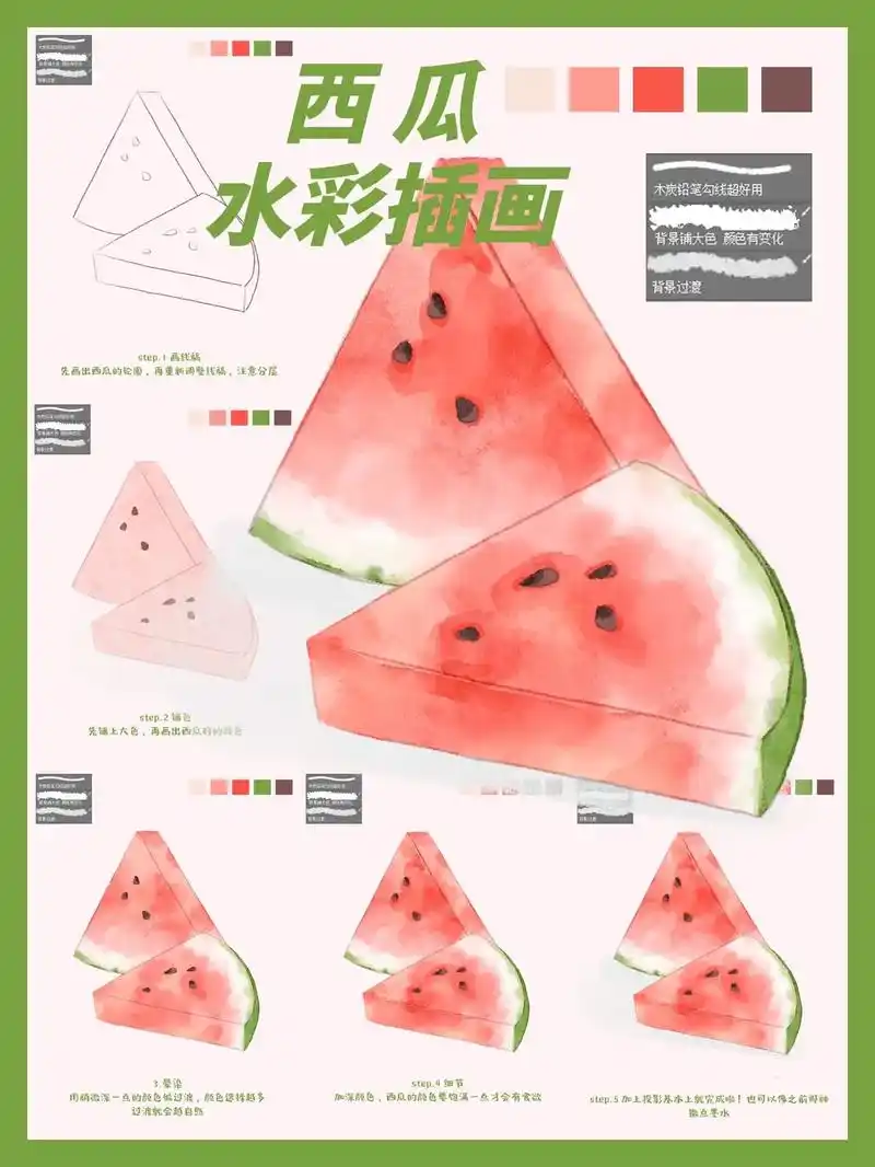 水果水彩插画西瓜画法