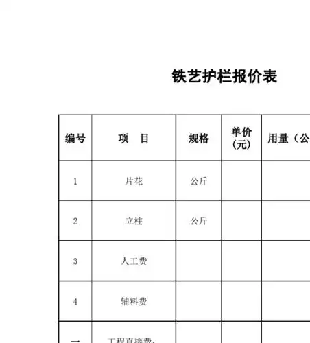 铁艺护栏报价表 第1页