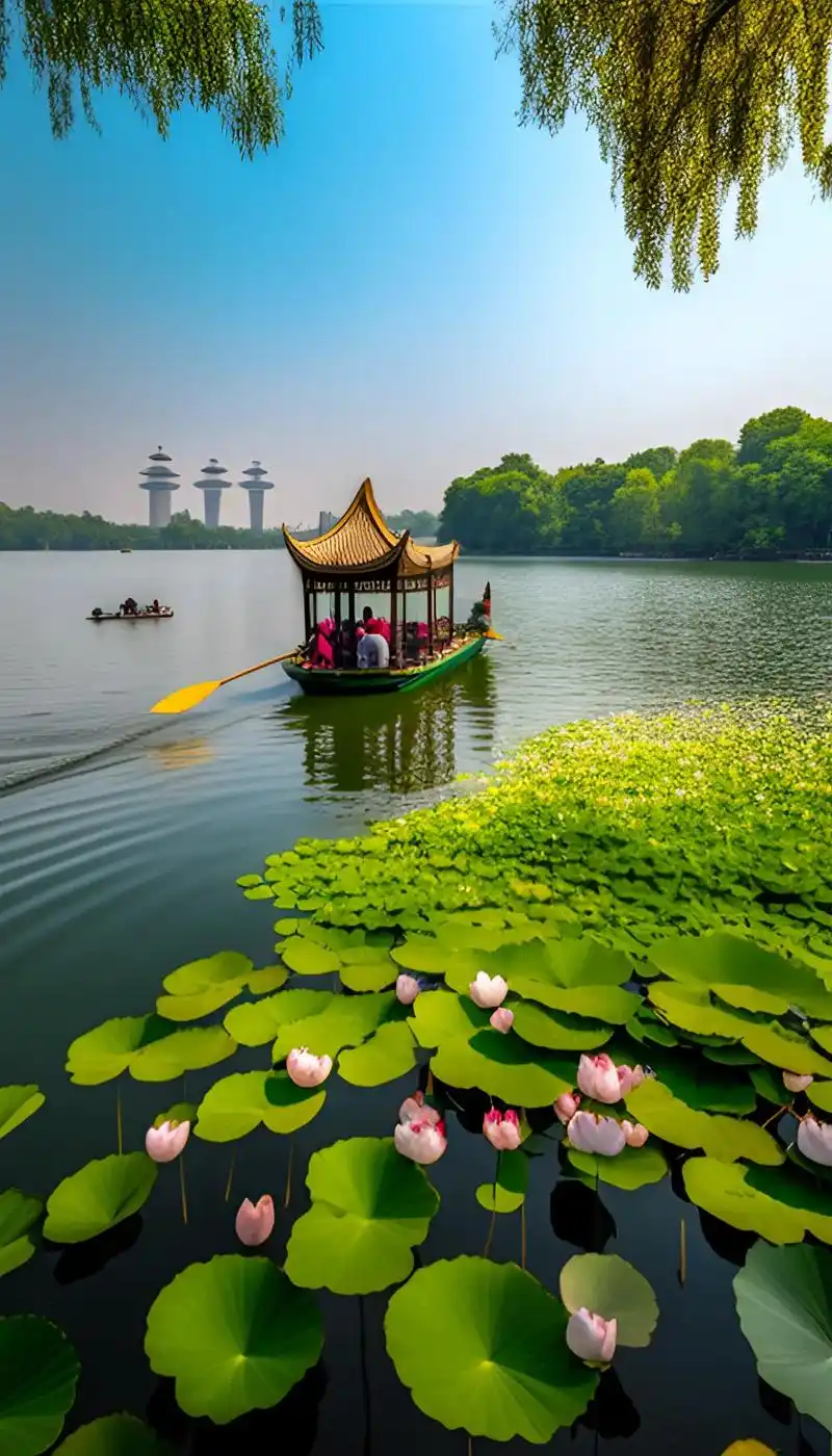 西湖美景.来杭州西湖必观荷花.六月荷花香满湖,红衣绿扇映清波 - 抖音