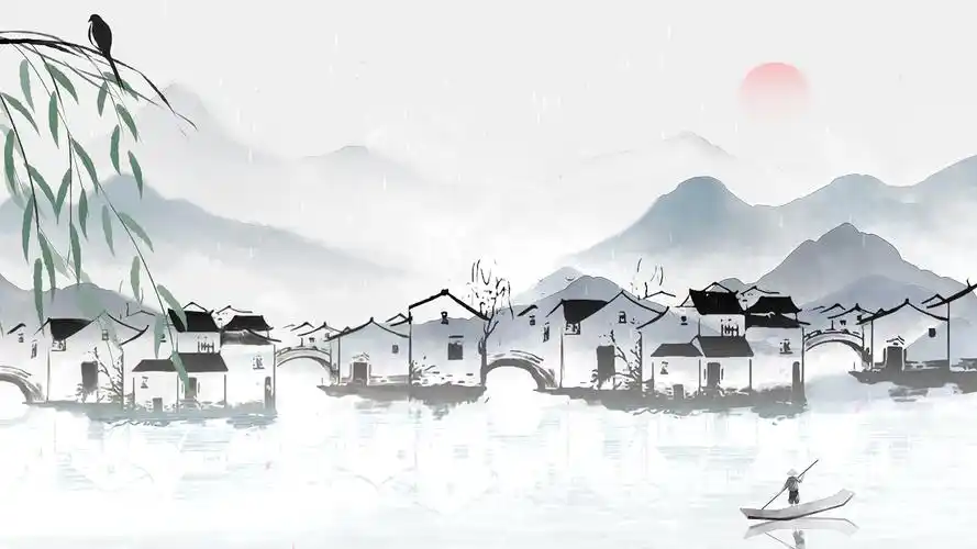 4k中国风唯美黑白水墨烟雨江南桃花烟花三月背景mp4